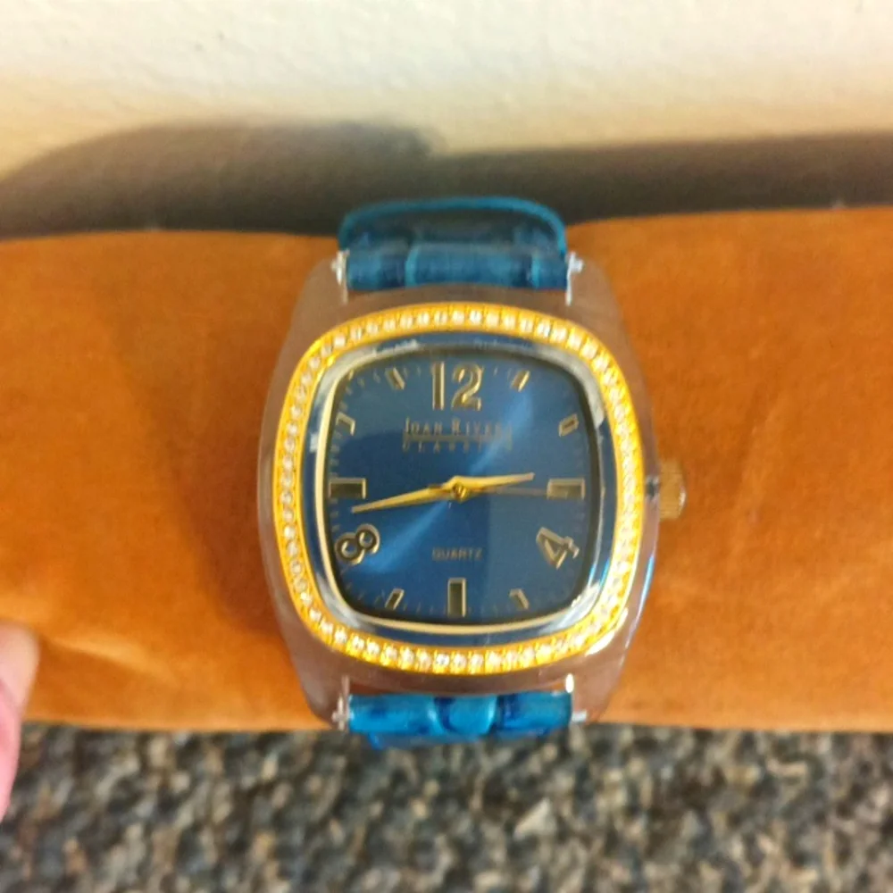 Joan Rivers blue leather and rhinestone women's watch